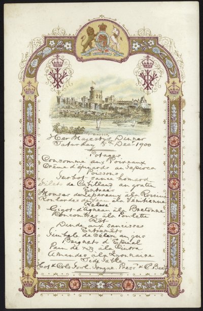 Menu for the Royal Luncheon by English School