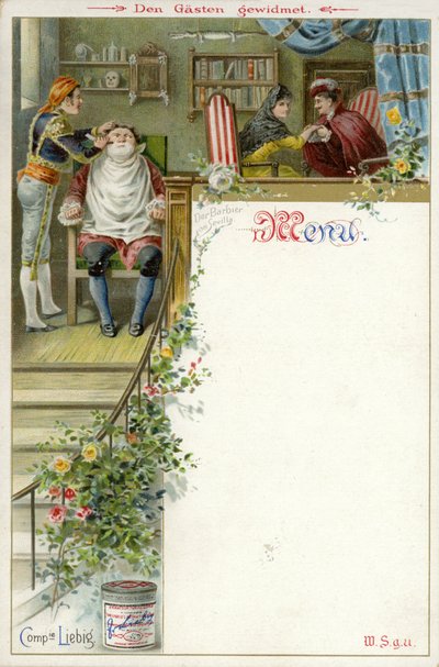 Menu with a Scene from The Barber of Seville and an Advertisement for Liebig