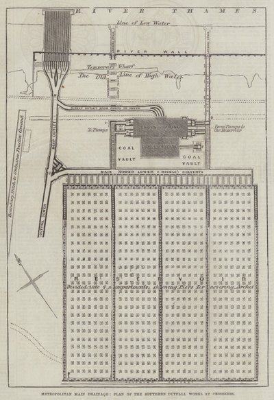 Metropolitan Main Drainage, Plan of the Southern Outfall Works at Crossness by English School