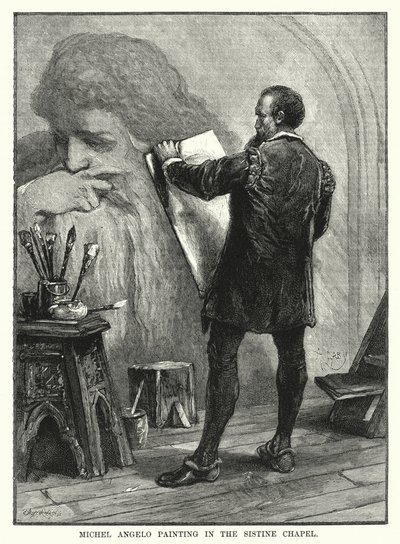 Michel Angelo painting in the Sistine Chapel by English School