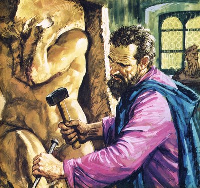 Michelangelo at work by English School