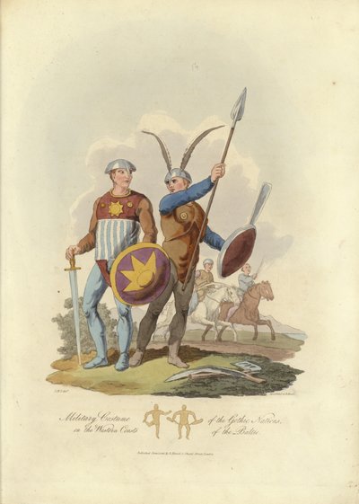 Military costume of the Gothic nations on the west coast of the Baltic by English School