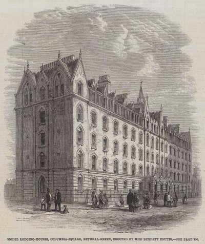 Model Lodging-Houses, Columbia-Square, Bethnal-Green, erected by Miss Burdett Coutts by English School