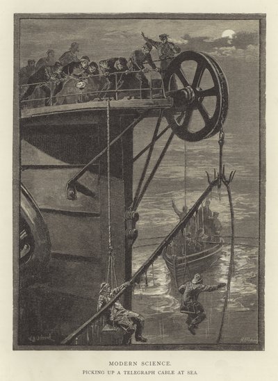 Modern Science, Picking Up a Telegraph Cable at Sea by English School