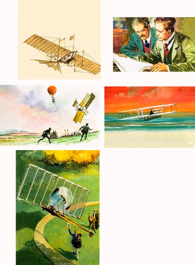 Montage of Early Flight Including the Wright Brothers by English School