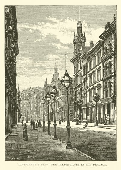 Montgomery Street, the Palace Hotel in the distance by English School