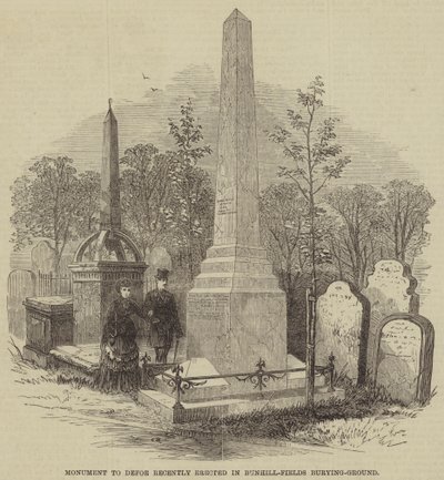 Monument to Defoe recently erected in Bunhill-Fields Burying-Ground by English School