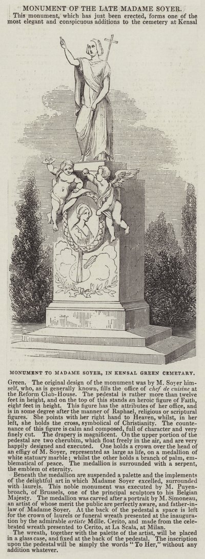 Monument to Madame Soyer, in Kensal Green Cemetery by English School