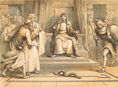 Moses and Aaron Before Pharaoh by English School
