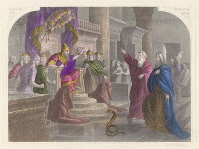 Moses and Aaron Before Pharaoh by English School