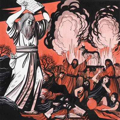 Moses Breaking the Tablets by English School