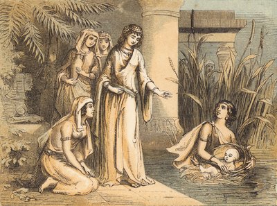Moses in the Bulrushes by English School