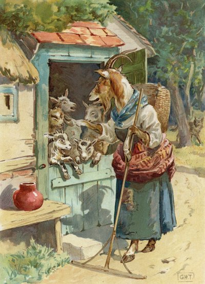 Mother Goat and her Little Ones by English School