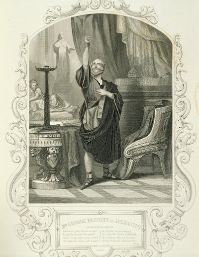 Mr. George Bennett as Apemantus, Act I Scene 2, in Timon of Athens by William Shakespeare by English School