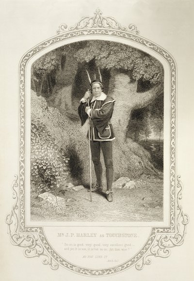 Mr. J.P. Harley as Touchstone, Act V Scene 1, in As You Like It by William Shakespeare, engraved by George Hollis from a Daguerreotype by J.P. Mayall by English School