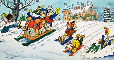 Mr Toad tobogganing by English School