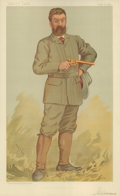Mr. Walter Winans, The Record Revolver Shot, 17 August 1893, Vanity Fair Cartoon by English School