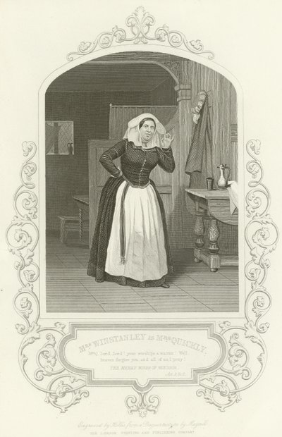 Mrs Winstanley as Mrs Quickly, The Merry Wives of Windsor, Act II, Scene II by English School