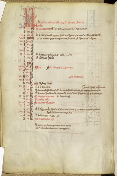 Calendar of Saints Days, Mid-13th Century by English School