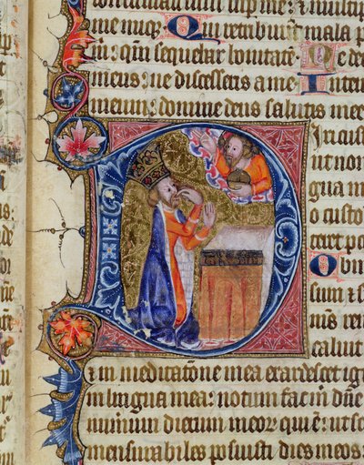 Psalm 38, David pointing to his mouth, from the Ramsey Abbey Psalter by English School
