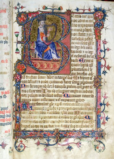 Psalm 1, David harping, from the Ramsey Abbey Psalter by English School