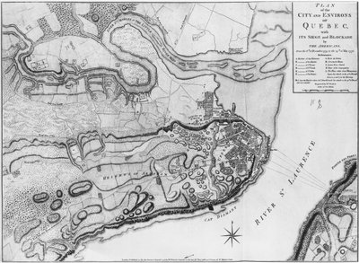 Map of the city and environs of Quebec with its siege and blockade by the Americans, illustration from the 