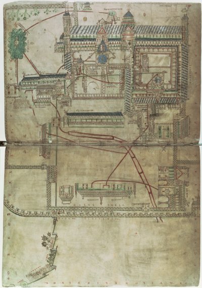 Plan of Canterbury Cathedral and the Plumbing System, from the 