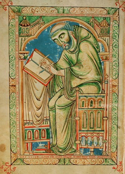 Monk Eadwine at work on the manuscript, Eadwine Psalter, c.1150 by English School