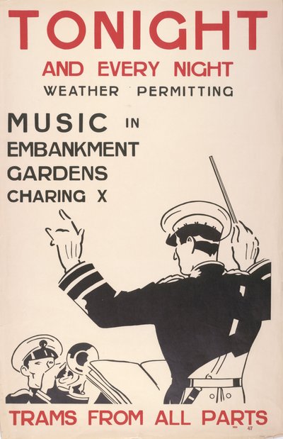 Music in Embankment Gardens, Charing Cross, Trams From All Parts by English School