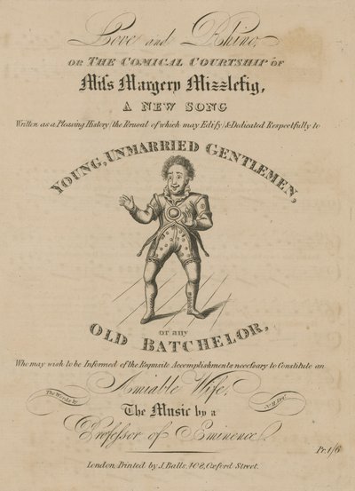 Musical score for Love and Rhino, or The Comical Courtship of Miss Margery Mizzlefig by English School