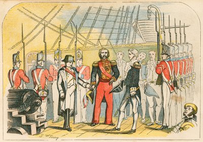 Napoleon surrendering to the English by English School