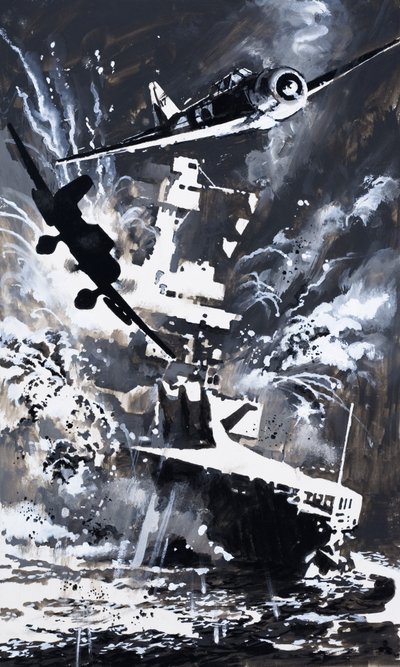 Naval Battle Scene by English School