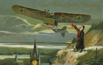 New Year card with a plane by English School