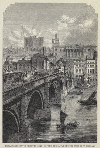 Newcastle-upon-Tyne from the South, showing the Castle, and the Spire of St Nicholas by English School