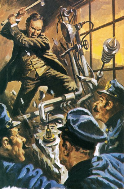 Nikola Tesla destroying his machine by English School