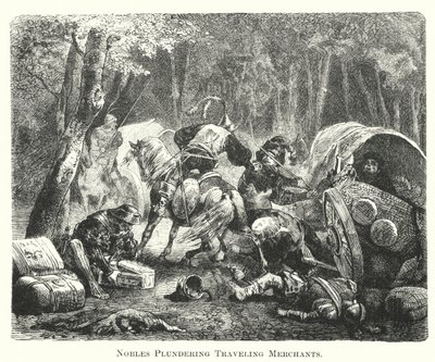 Nobles Plundering Traveling Merchants by English School