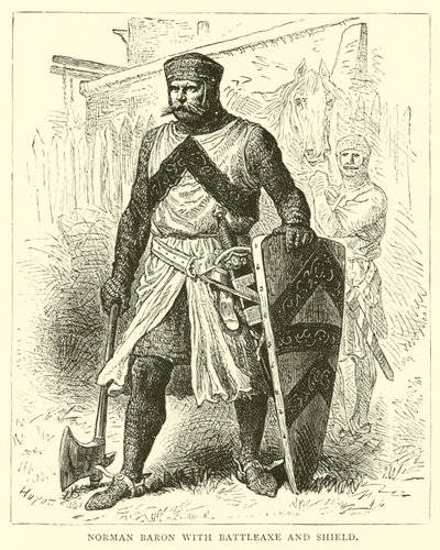 Norman Baron with battleaxe and shield by English School