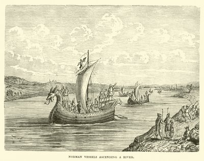 Norman Vessels Ascending a River by English School