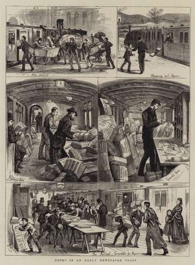 Notes in an Early Newspaper Train (engraving) by English School