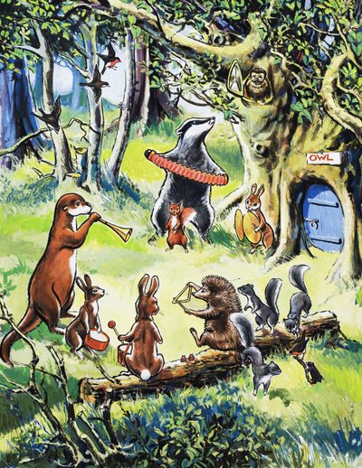 Nursery animals playing in wood by English School