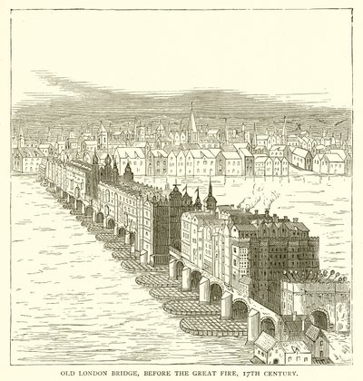 Old London Bridge, before the Great Fire, 17th Century by English School