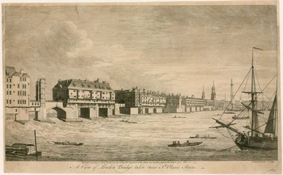 Old London Bridge, from near St Olaves Stairs by English School