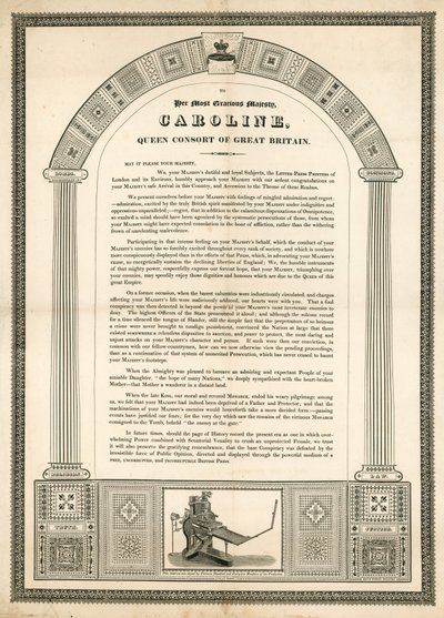 Open Letter to Caroline, Queen Consort of Great Britain from the Letterpress Printers of London by English School