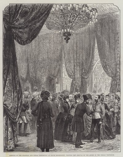Opening of the Colonial and Indian Exhibition at South Kensington, waiting the Arrival of the Queen in the Indian Vestibule by English School