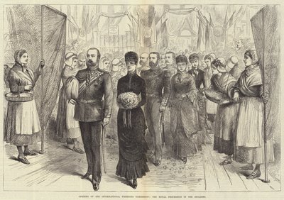 Opening of the International Fisheries Exhibition, the Royal Procession in the Building (engraving) by English School