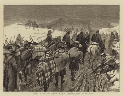 Opening of the New Campaign in Spain, Alphonsist Troops on the March by English School