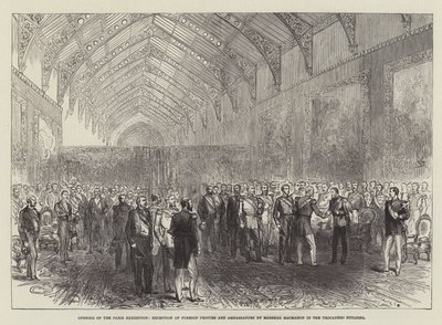 Opening of the Paris Exhibition, Reception of Foreign Princes and Ambassadors by Marshal Macmahon in the Trocadero Building by English School