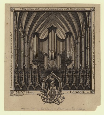 Organ builders, trade card by English School