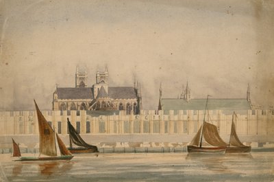 Original Watercolour Drawing of the Houses of Parliament Being Built About 1842 by English School