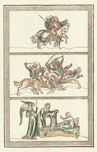 Oswald King Of Northumberland with his army, Battle Of Maserfield, Miracle of the Virgin Mary by English School